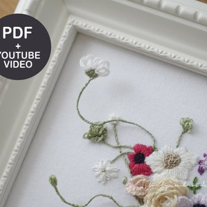 Embroidery Pattern, Hand embroidery PDF, 3D hand embroidery video Tutorial, Flower embroidery, floral embroidry designs Wire embroidery image 5