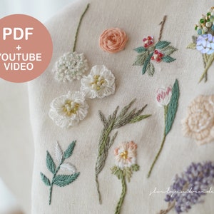 Embroidery pattern, PDF Pattern, Flowers hand embroidery, Beads Floral embroidery Design, DIY Printable, Digital Download, for beginners