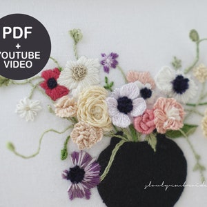 Embroidery Pattern, Hand embroidery PDF, 3D hand embroidery video Tutorial, Flower embroidery, floral embroidry designs Wire embroidery image 2