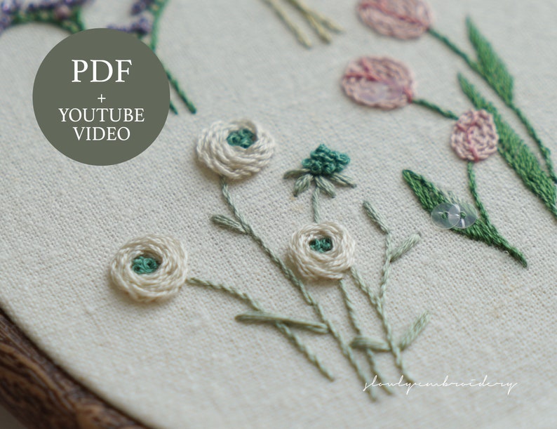 Floral Embroidery Pattern PDF, 4 Flower Designs With Video Tutorial for ...