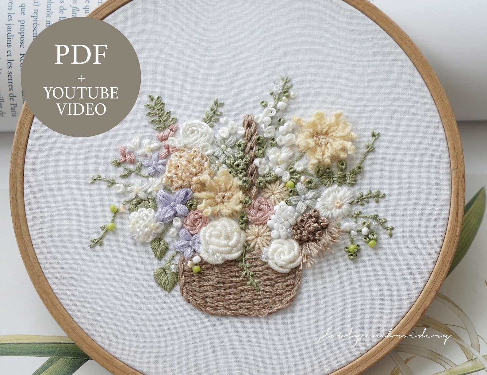 Panier June - Raphia broderie fleurs pivoine multi - Raphia - Sézane