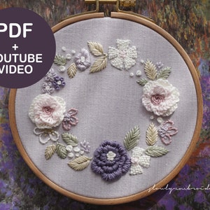 Embroidery Pattern, PDF Pattern, Flower Hand Embroidery, Video Tutorial, Embroidery Design, 3D Floral, DIY Printable, Digital Download