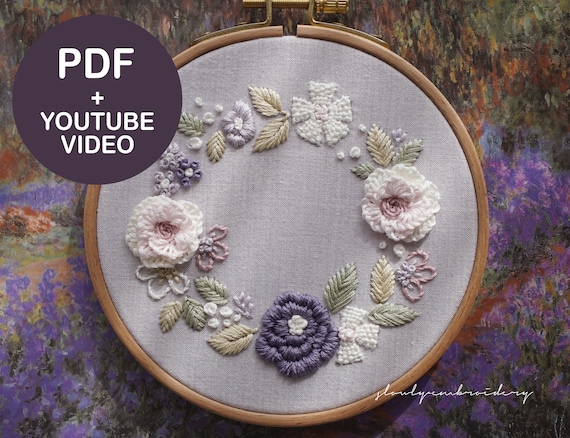 Embroidery Pattern PDF Pattern Flower Hand Embroidery Video | Etsy