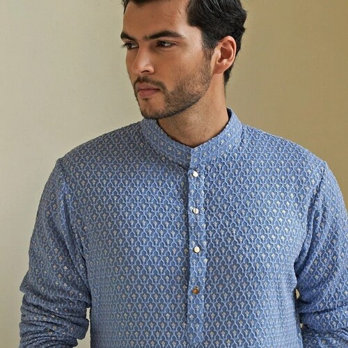 Peach Color Handmade Mens Embroidery Kurta Pyjama Set Wedding Etsy