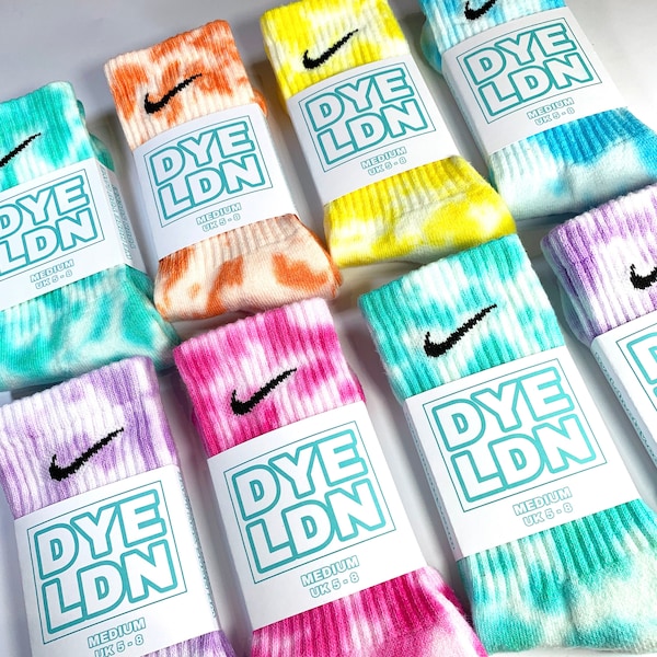 Tie-Dye Nike Socks, Pink, Lilac, Mint, Blue, Yellow, Orange, Adults, Authentic, 1 Pair, Tie Dyed, Cotton, Bright, Colourful, Rainbow