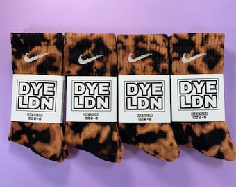 Reverse-Dyed Nike Socks, Tie-dye, Adults, Authentic, 1 Pair, Acid Dyed, Tie Dyed, Cotton, Bright, Black, Orange, Present, Summer, Sneakers