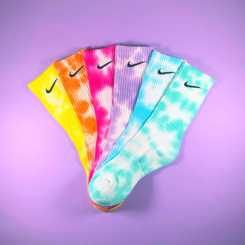 Tie-Dye Nike Socks, Pink, Lilac, Mint, Blue, Yellow, Orange, Adults, Authentic, 1 Pair, Tie Dyed, Cotton, Bright, Colourful, Rainbow image 9
