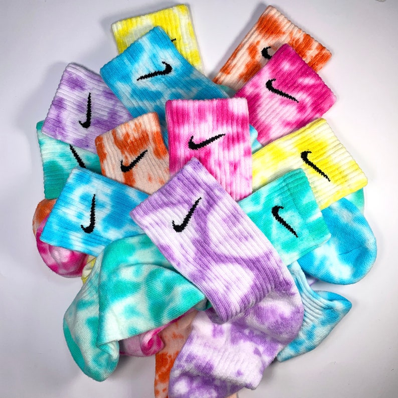 Tie-Dye Nike Socks, Pink, Lilac, Mint, Blue, Yellow, Orange, Adults, Authentic, 1 Pair, Tie Dyed, Cotton, Bright, Colourful, Rainbow image 7