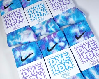 Tie-Dye Nike Socks, Blue, Purple, Adults, Authentic, 1 Pair, Tie Dyed, Cotton, Bright, Colourful, Rainbow, Sea