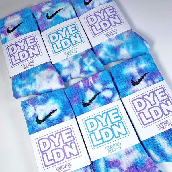 Tie-Dye Nike Socks, Blue, Purple, Adults, Authentic, 1 Pair, Tie Dyed, Cotton, Bright, Colourful, Rainbow, Sea