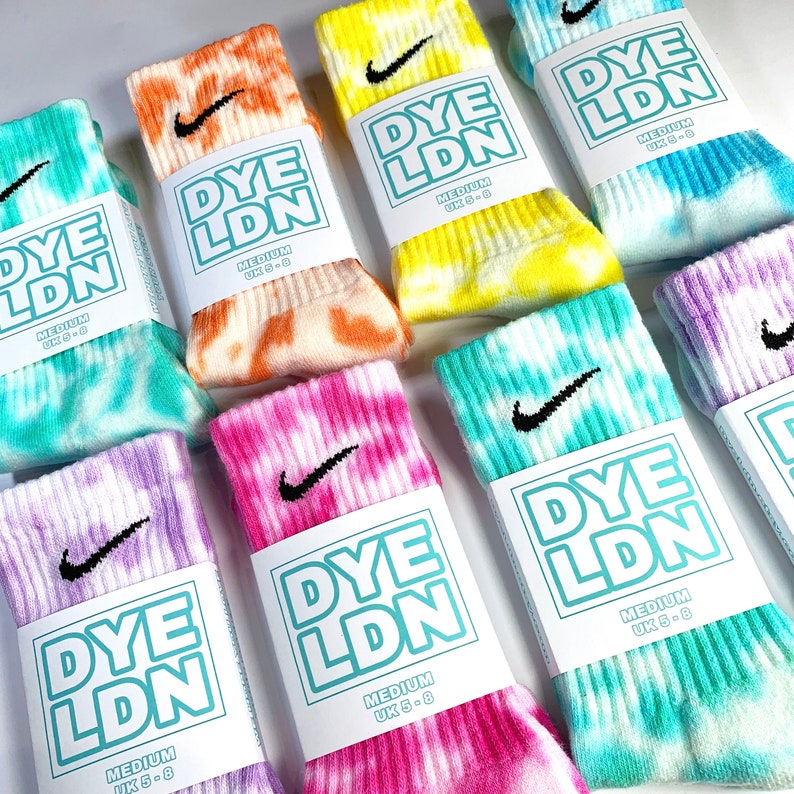 Tie-Dye Nike Socks, Pink, Lilac, Mint, Blue, Yellow, Orange, Adults, Authentic, 1 Pair, Tie Dyed, Cotton, Bright, Colourful, Rainbow image 1