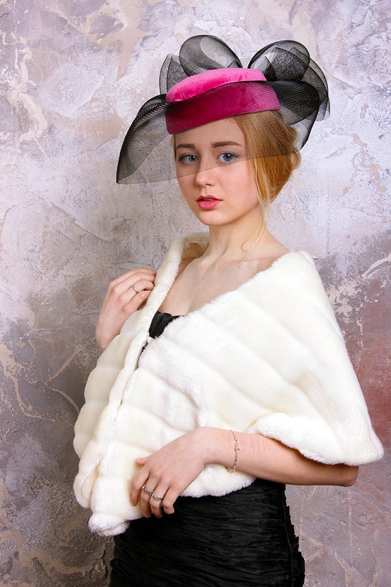 1950s Womens Hat, Sinamay Hats, Veil, 1950s Pink