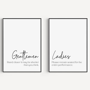 Set of 2 Ladies and Gentlemen bathroom quote prints, Bathroom wall art, A3 Prints, Quotation Prints, Couples Prints, High Quality, FREE P&P