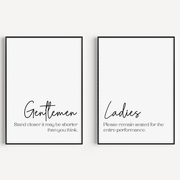 Set of 2 Ladies and Gentlemen bathroom quote prints, Bathroom wall art, A3 Prints, Quotation Prints, Couples Prints, High Quality, FREE P&P