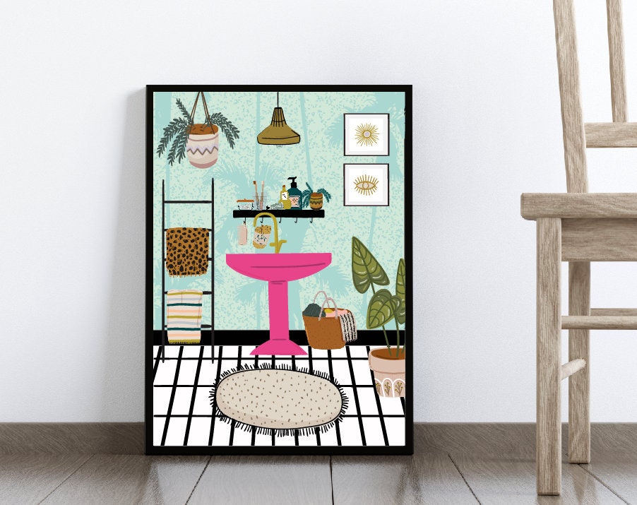 Bathroom Art Botanical Print Boho Wall Art Bathroom Etsy UK