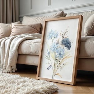 Blue Wildflower Prints Set: Botanical Wall Art, Home Decor, Set of 3 wall art, Livingroom Prints, Bedroom posters, Kitchen wall art image 12