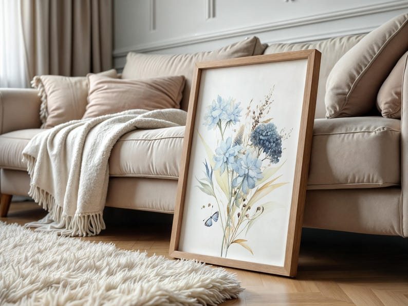 Blue Wildflower Prints Set: Botanical Wall Art, Home Decor, Set of 3 wall art, Livingroom Prints, Bedroom posters, Kitchen wall art image 12