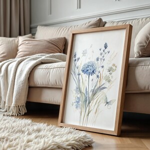 Blue Wildflower Prints Set: Botanical Wall Art, Home Decor, Set of 3 wall art, Livingroom Prints, Bedroom posters, Kitchen wall art image 11
