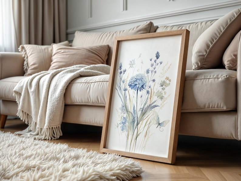 Blue Wildflower Prints Set: Botanical Wall Art, Home Decor, Set of 3 wall art, Livingroom Prints, Bedroom posters, Kitchen wall art image 11