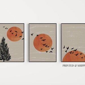 Set Of 3 Sun Rise Scandinavian Prints, Home Decor, Bedroom Prints, Bird Prints, Bedroom Prints A3 Wall Art (017)