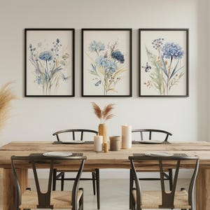 Blue Wildflower Prints Set: Botanical Wall Art, Home Decor, Set of 3 wall art, Livingroom Prints, Bedroom posters, Kitchen wall art image 9