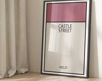 Personalised Monopoly Street Sign, Custom Wall Art, New Home Gift, Personalised Board Game, Modern Poster,Framed Prints