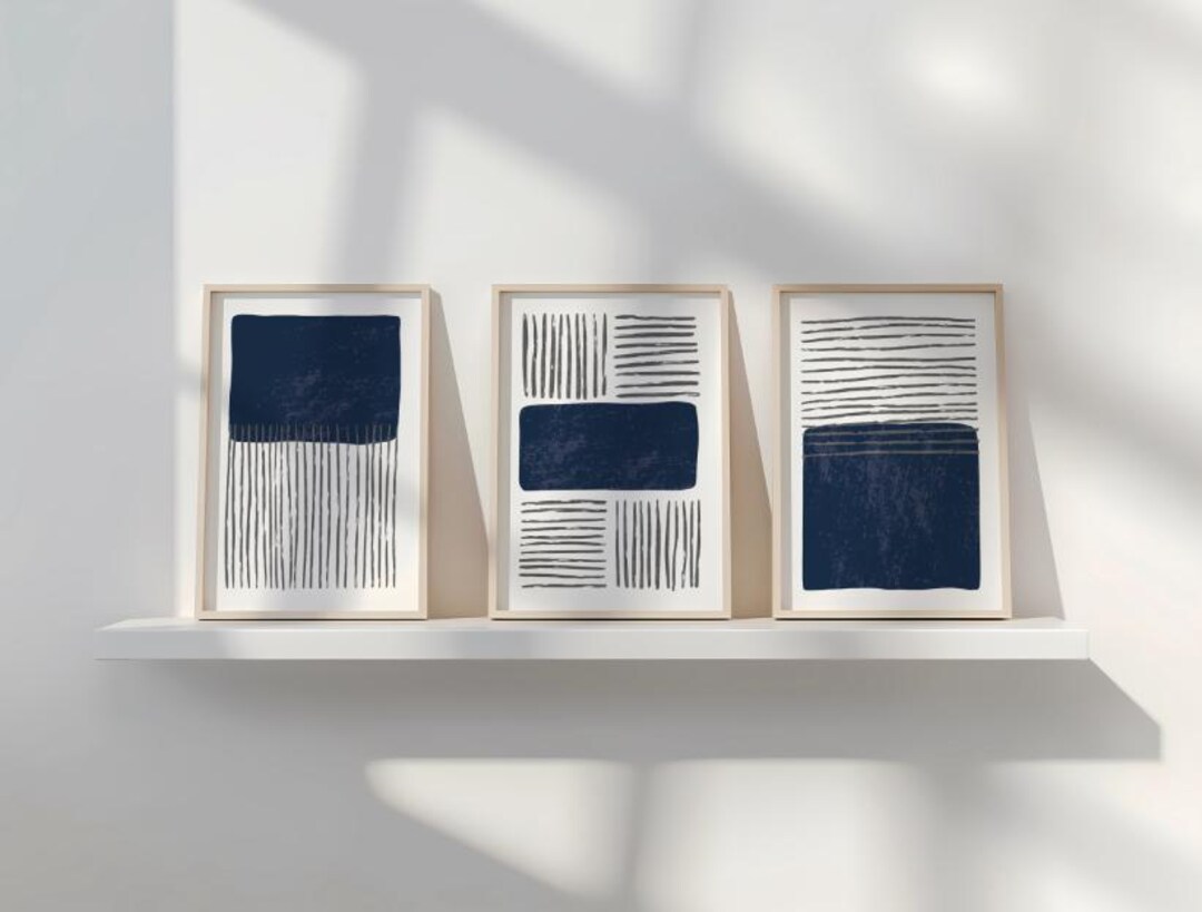 Set of 3 Navy/grey Abstract Wall Prints , Set of 3 Prints, Navy Wall