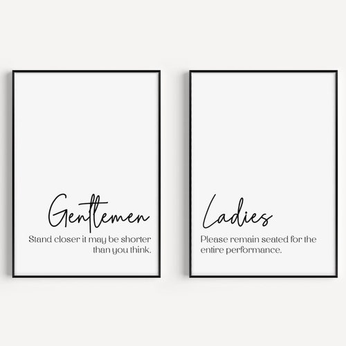 Set of 2 Ladies and Gentlemen Bathroom Quote Prints Bathroom Etsy UK
