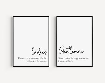 Ladies & Gentlemen Bathroom Prints: Funny Restroom Wall Art (Set of 2 A3+)