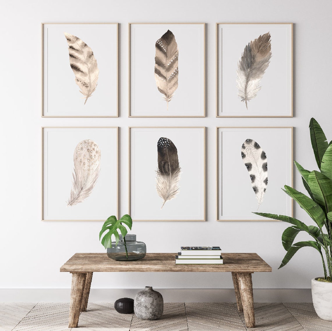 Set of 6 Boho Feather Prints Feather Wall Room Home Decor Etsy Singapore
