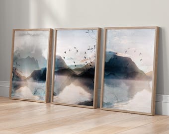 Watercolor Mountain Landscape Prints, Set of 3