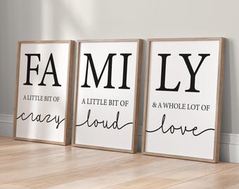 Family Quote Print Set, Navy Wall Art, Set of 3