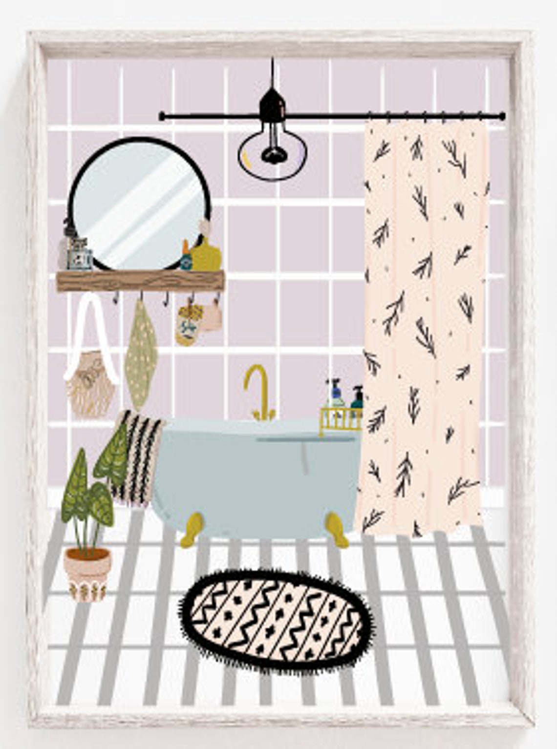 Set of 3 Boho Bathroom Wall Art Bathroom Scene Prints Set of Etsy UK