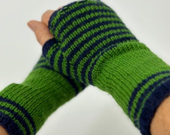 Vibrant Striped Merino Wool Long Fingerless Gloves for Winter