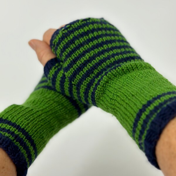 Vibrant Striped Merino Wool Long Fingerless Gloves for Winter