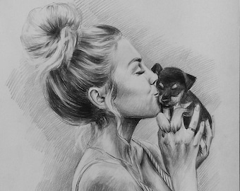 Pencil portrait from photo, Hand drawn portrait, Custom portrait, Wedding portrait, Anniversary Gift, Pet portrait, Family portrait, Gift