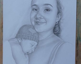 Custom Portrait from Photo, Pencil or Charcoal Drawing, Realistic Handmade Art Gift – Personalized Portrait