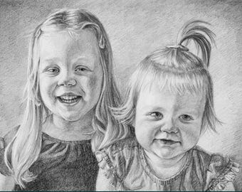 Retrato a lápiz dibujado a mano a partir de una foto, regalo familiar personalizado
