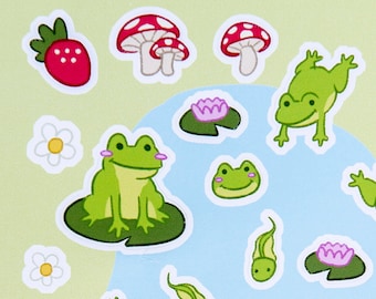 Frog Sticker Sheet | Cute Frog Stickers | Vinyl Frog Stickers for Laptops + Journals