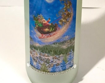 Lighted wine bottle Santa
