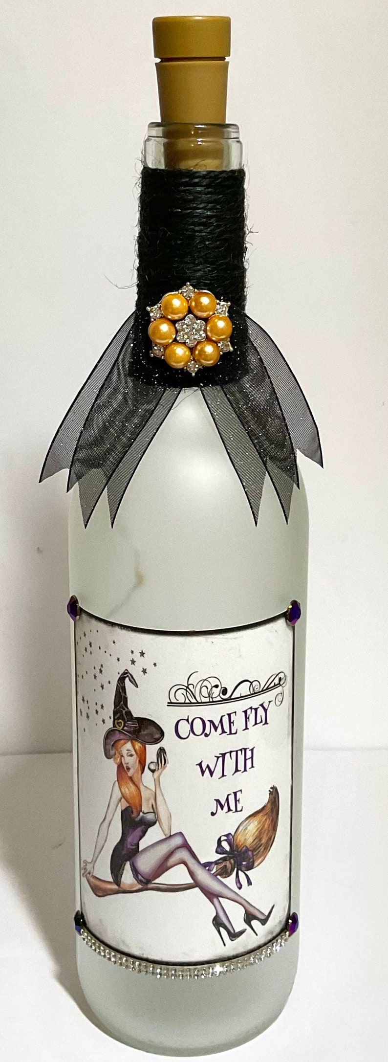 Lighted Wine Bottle Halloween Witch Etsy a-living-room-filled-with-furniture-and-decor