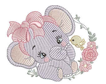 Baby Elephant Girl embroidery design/ Elephant embroidery design machine embroidery pattern/ Fairy design Instant Download