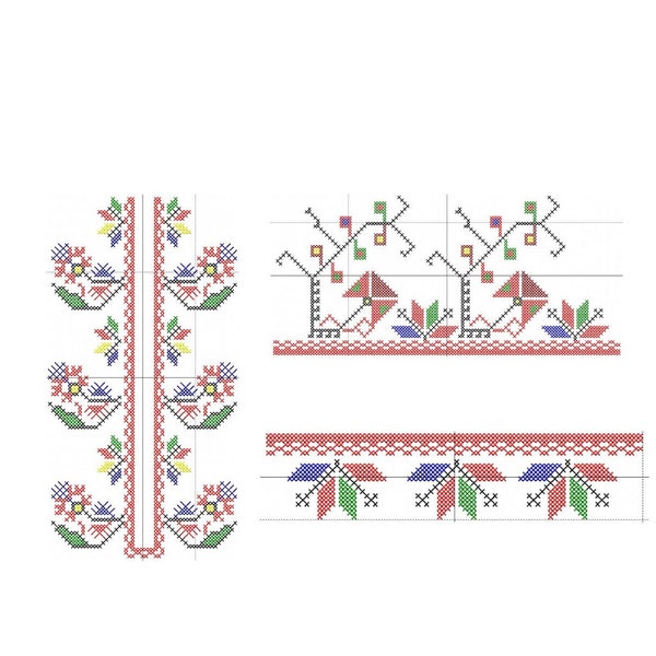 Set von 3 Hemdstickerei / Bulgarische Maschinenstickerei / Kreuzstich / Bulgarische Kreuzstich / Folk Maschinenstickerei Designs