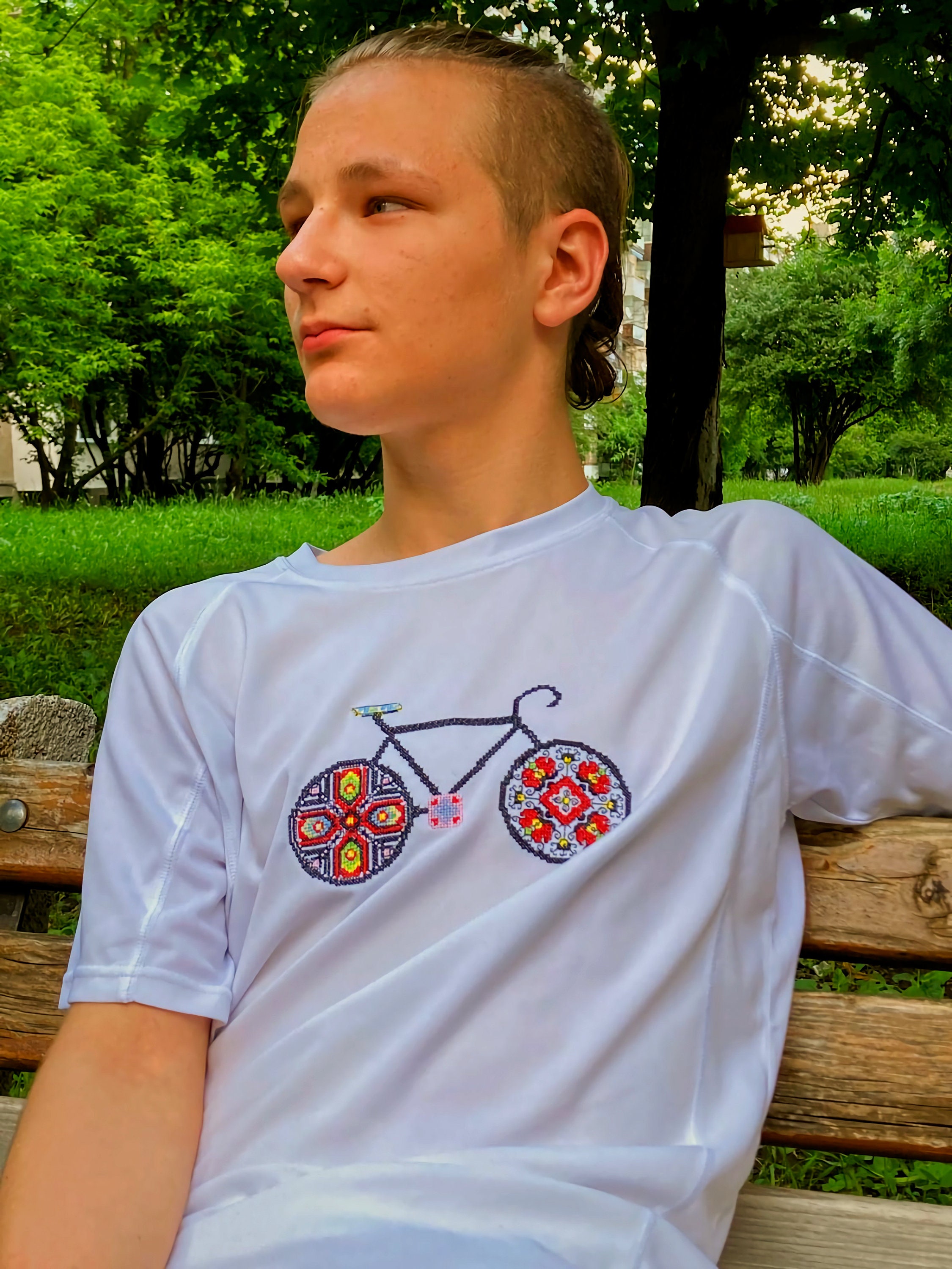 Bike Embroidery T Shirt/ Man or Woman 
