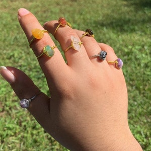 Wire wrapped crystal rings