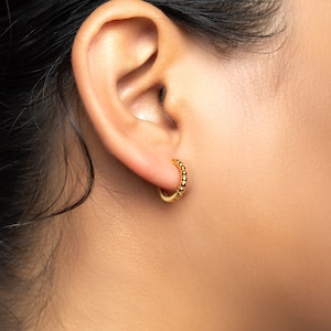 Beaded Huggie Hoops 18K GOLD Simple Earrings for her Gifts for Her