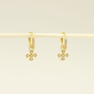 French Cross Pave Gold Huggie Hoops Earrings Confirmation gifts for girls