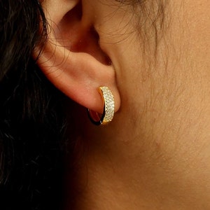 Pavé Diamond Hoops Bold Huggie Earings  18k Gold Hoop Earrings with Diamonds Perfect Simple Earrings Diamond Chunky Huggie