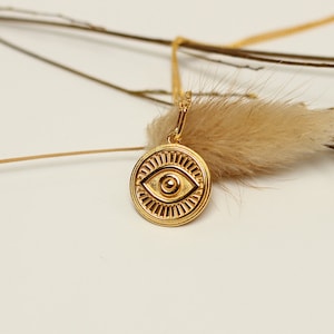 Gold Evil Eye Coin Pendant Evil Eye Coin Charm Evil Eye Medallion Charm