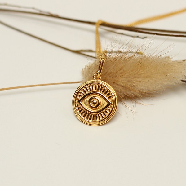 Gold Evil Eye Coin Pendant Evil Eye Coin Charm Evil Eye Medallion Charm